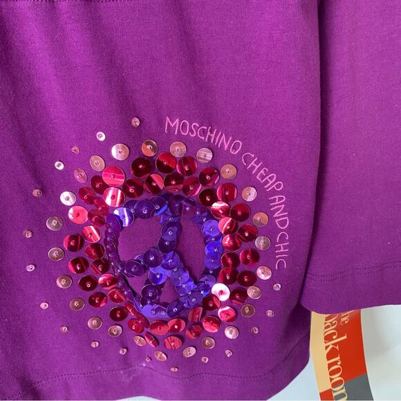 Moschino Cheap And Chic NWTs Purple Sequin Peace Sign Embellishment Top size 14 - Picture 5 of 6